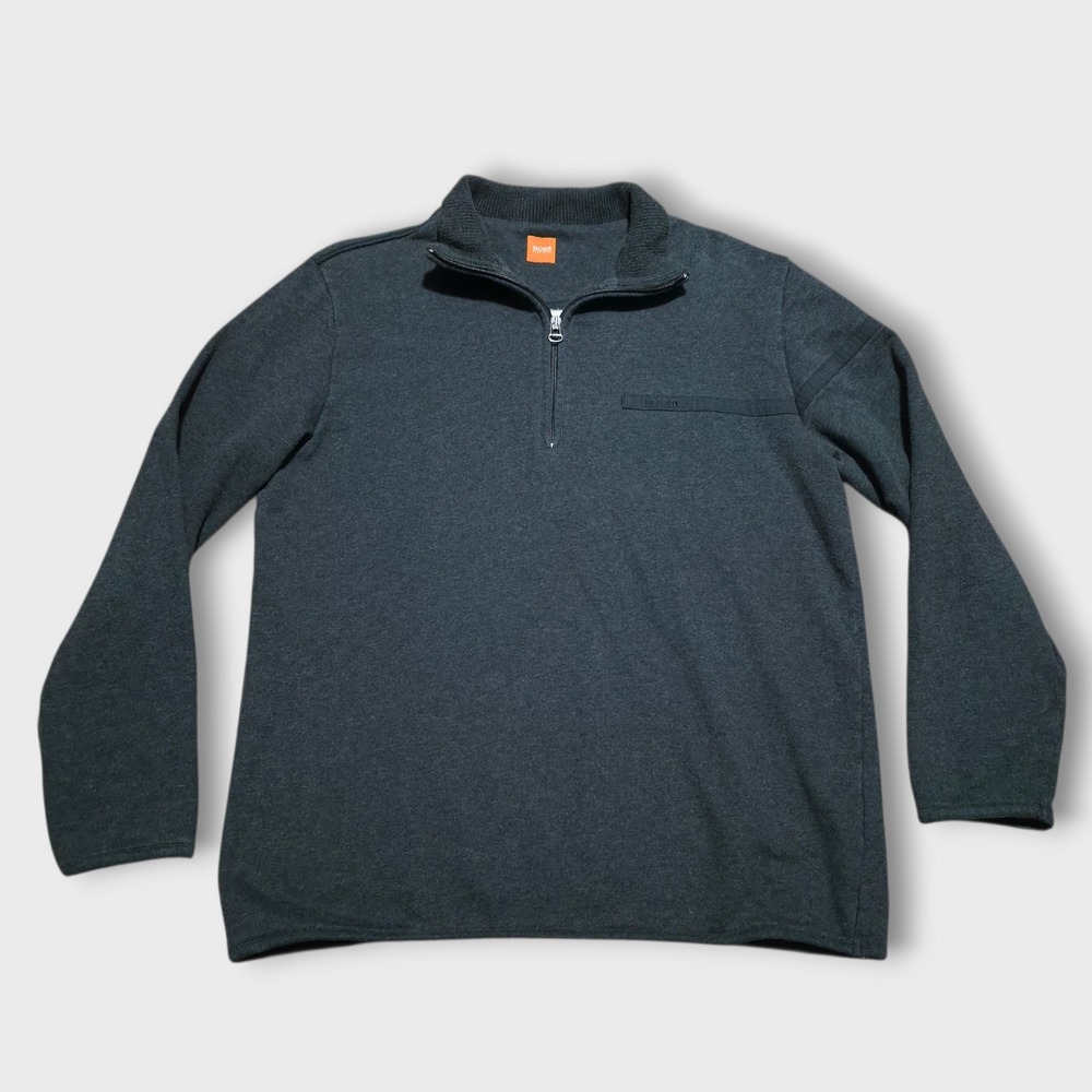 Hugo Boss Sweater Mens Medium Gray Regular Fit‎ Half Zip Pullover Casual Cotton